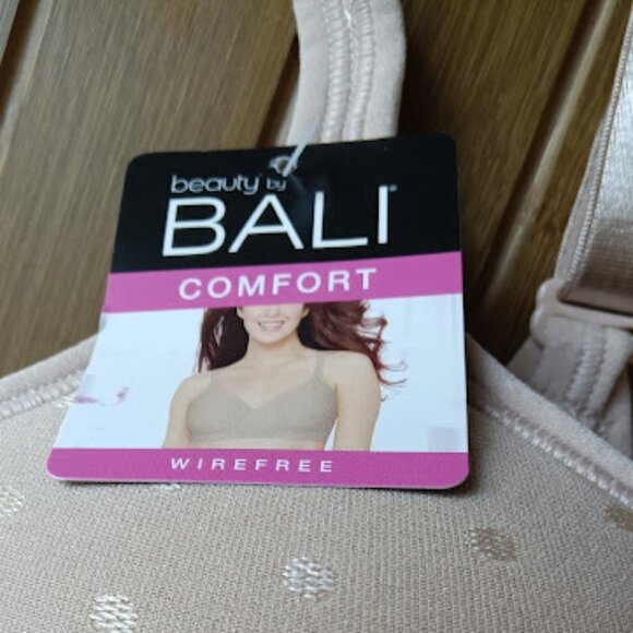 NWT BALI Beauty 36B Bra Nude Comfort Wirefree Side Back Smoothing Beige PolkaDot - Picture 2 of 10